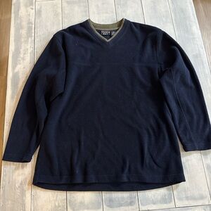 Trader Bay Navy V-Neck Sweater with Olive Trim